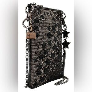 Mary Frances Beaded Star Crossbody Phone Bag – Black Metallic